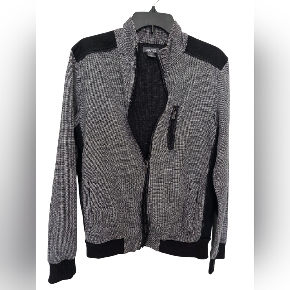 Kenneth Cole Reaction Men's Knit Jacket Gray Black Size Mediun